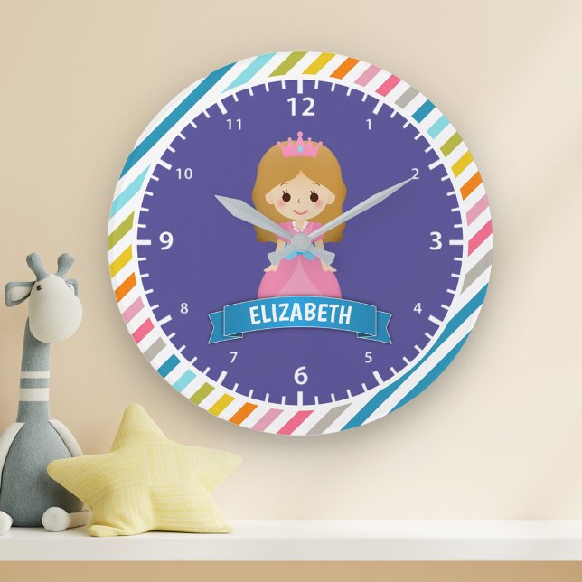 Grande Horloge Ronde Les Enfants du Colorful Stripes Cute (Créateur téléchargé)