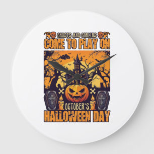 Grande Horloge Ronde Les fantômes Halloween viennent jouer octobre enso