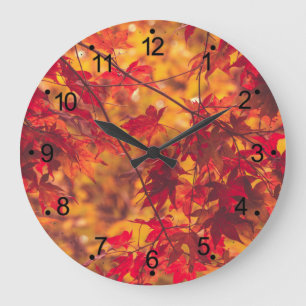 Grande Horloge Ronde Les feuilles rouges de l'automne d'automne