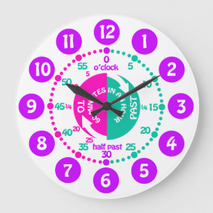 Grande Horloge Ronde Les filles apprennent à dire l'heure rose violet a