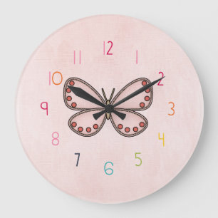 Grande Horloge Ronde les filles ont numéroté l'horloge de papillon