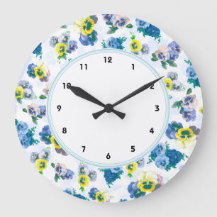 Grande Horloge Ronde Les Fleurs bleues