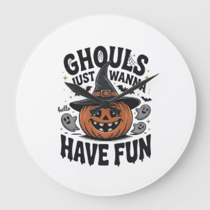Grande Horloge Ronde Les goules veulent juste s'amuser Halloween Citrou