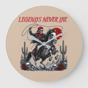 Grande Horloge Ronde LES LÉGENDES NE MEURENT JAMAIS – Cowboy squelette