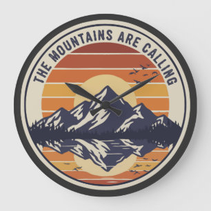 Grande Horloge Ronde Les montagnes appellent Vintage Retro Sunset