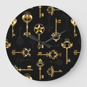 Grande Horloge Ronde Les Patters de Seamless avec Golden Keys
