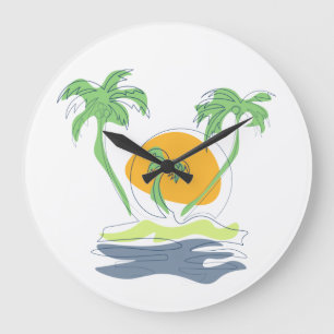 Grande Horloge Ronde Les paysages de plage tropicaux de l'île. Palmier 