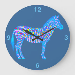 Grande Horloge Ronde Les rayures de points d'un zèbre de bleu