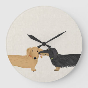 Grande Horloge Ronde Les teckels se bécotent