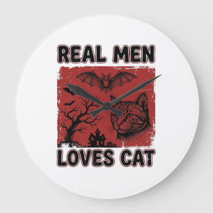 Grande Horloge Ronde Les vrais hommes aiment les chats Halloween Vintag