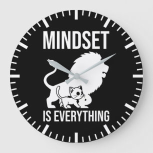 Grande Horloge Ronde L'état d'esprit est tout - Chat Lion Motivational