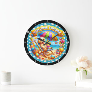 Grande Horloge Ronde L'été avec la scène de plage Relaxant Chiot