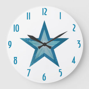 Grande Horloge Ronde L'étoile bleue "numérote" l'horloge blanc rond