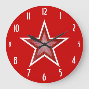 Grande Horloge Ronde L'étoile rouge "numérote" l'horloge rouge rond