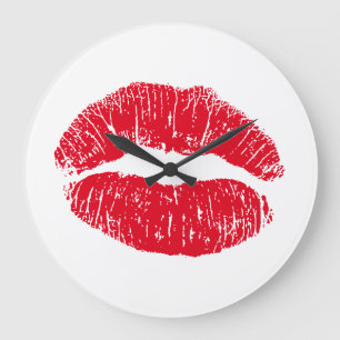 Grande Horloge Ronde Lèvres de baiser de rouge