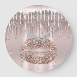 Grande Horloge Ronde Lèvres Rose Gold Glacé Pailletées Diamant Dégoulin