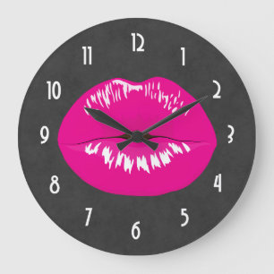 Grande Horloge Ronde Lèvres roses chaudes Illustration brillante