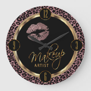 Grande Horloge Ronde Lèvres roses poussiéreuses de maquilleur avec