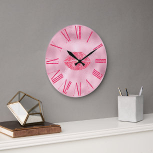 Grande Horloge Ronde Lèvres scintillantes rose glamour