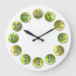 Grande Horloge Ronde L'heure du Pickleball - Blanc vert -