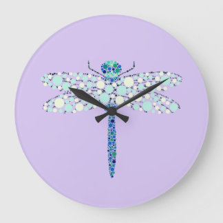 Grande Horloge Ronde Libellule en Points