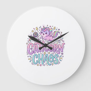 Grande Horloge Ronde Licorne Caticorne Chaos Mignon Produit Graphique P