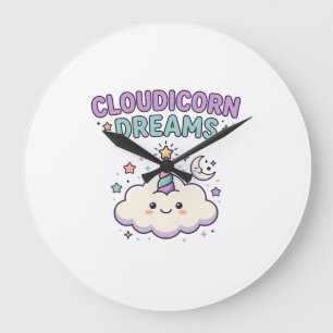 Grande Horloge Ronde Licorne Cloudicorn Rêves Tendance Graphique Tee De