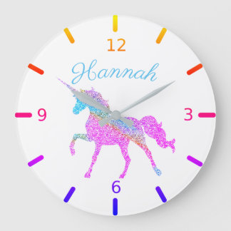 Grande Horloge Ronde Licorne Colorée