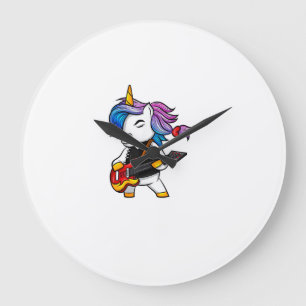 Grande Horloge Ronde Licorne cool rock and roll avec guitare pour fan d
