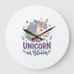 Grande Horloge Ronde Licorne en fleurs Typographie Gras Impression à la