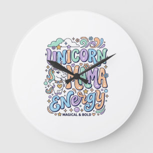 Grande Horloge Ronde Licorne Maman Énergie Kawaii Dessin Vectoriel_1