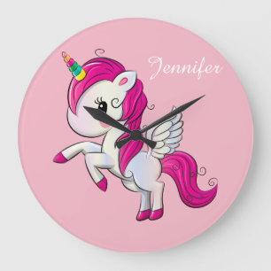 Grande Horloge Ronde Licorne mignonne d'imaginaire