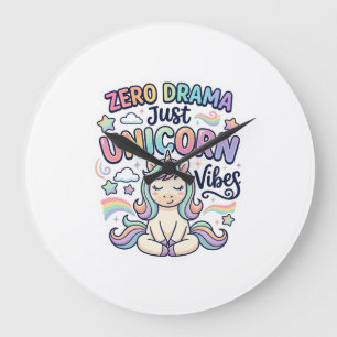 Grande Horloge Ronde Licorne Zéro Drame Juste Licorne Vibes Gras Typogr