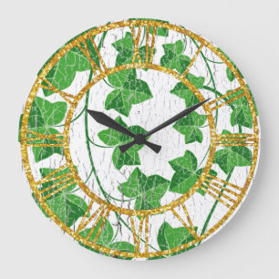 Grande Horloge Ronde Lierre au-dessus de blanc patiné