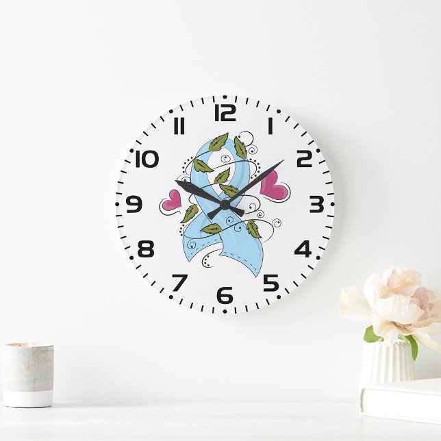 Grande Horloge Ronde Light Blue Awareness Ribbon Support and Hope (Créateur téléchargé)