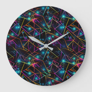 Grande Horloge Ronde lignes abstraites colorées néon