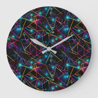 Grande Horloge Ronde lignes abstraites colorées néon