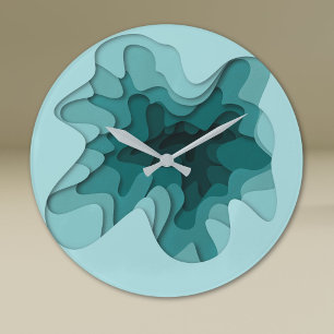 Grande Horloge Ronde Lignes abstraites de turquoise élégantes