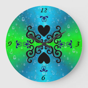 Grande Horloge Ronde Lily et coeur sur arc-en-ciel