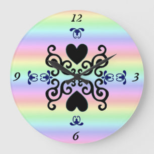 Grande Horloge Ronde Lily et Heart on Rainbow