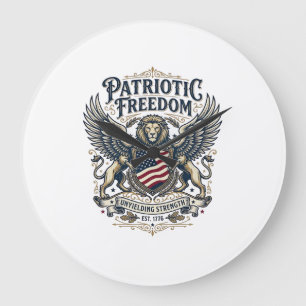 Grande Horloge Ronde Lion Aigle Patriotique Animal Hybride Gardien Patr
