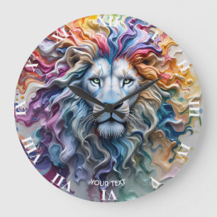 Grande Horloge Ronde Lion de cire fondue fantaisie mignon