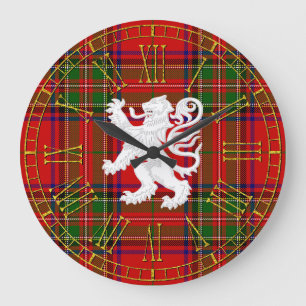 Grande Horloge Ronde Lion écossais rampant sur Tartan