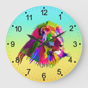 Grande Horloge Ronde Lion Head Prismatic Pop Art Design-62502
