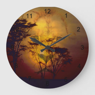 Grande Horloge Ronde Lion regardant le coucher de soleil africain