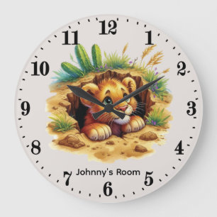 Grande Horloge Ronde Lionceau cool ajouter nom garçons nurserie