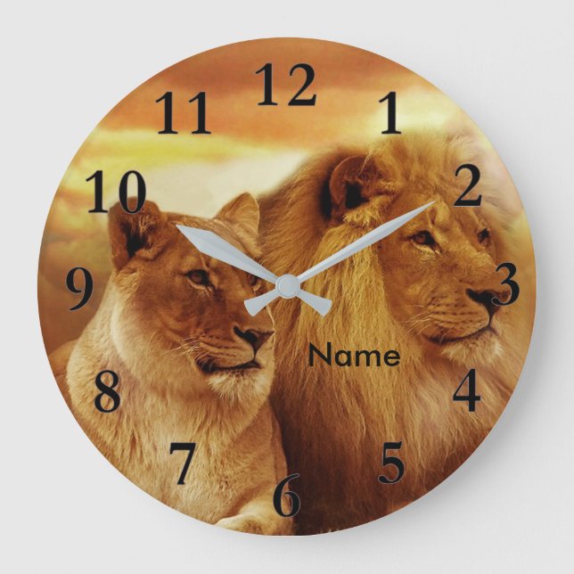 Grande Horloge Ronde Lions Wildlife Acrylic Wall Clock (Recto)
