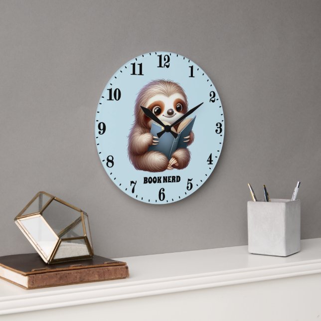 Grande Horloge Ronde Livre drôle nerd paresse ajouter du texte (Bureau)