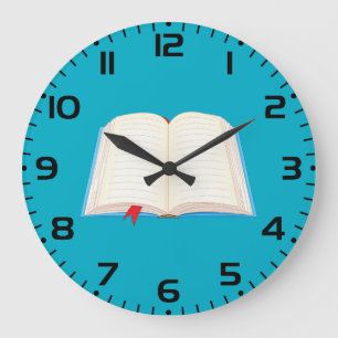 Grande Horloge Ronde Livre ligné ouvert signet rouge