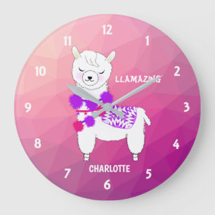 Grande Horloge Ronde Llama Llamazing Filles Mignonnes Personnalisées